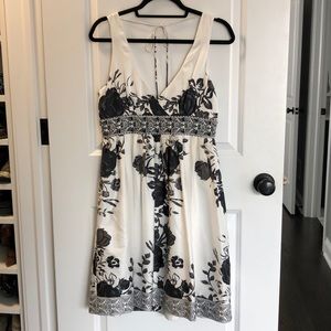 Black and White Beaded Knee Length Dress